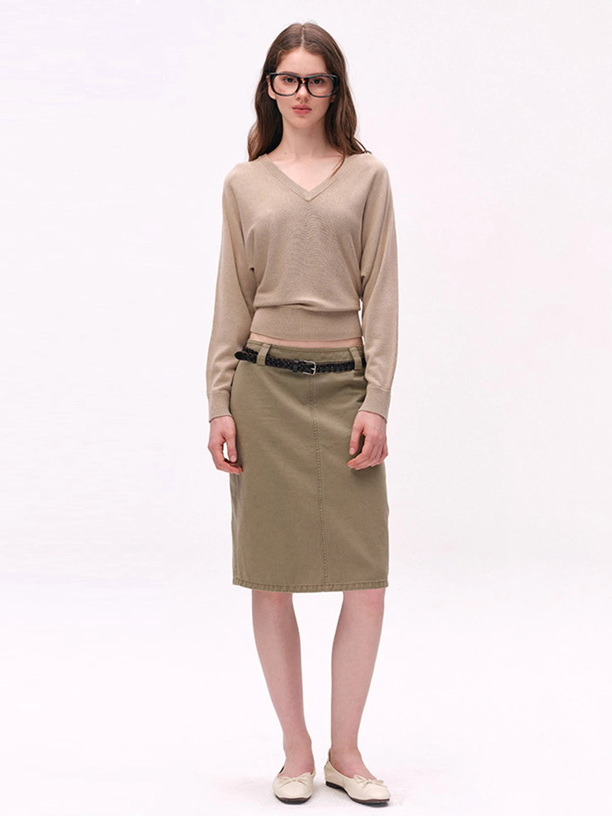Washed Utility Midi Skirt