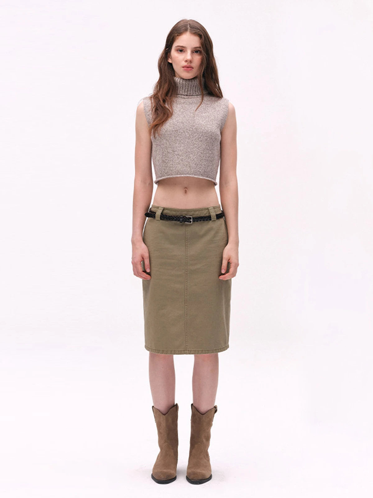 Washed Utility Midi Skirt