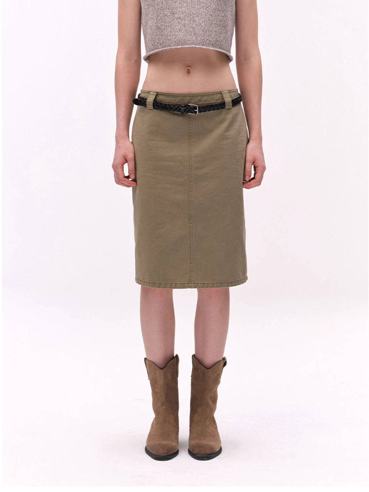 Washed Utility Midi Skirt